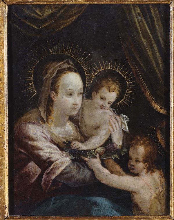 Giulio Clovio (1498-1578), scuola di Madonna con bambino e San Giovannino