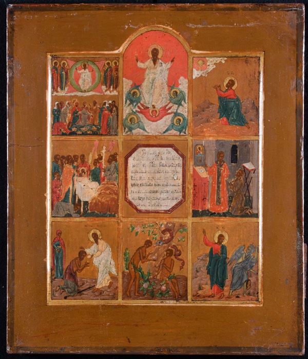 Icona raffigurante nove scene bibliche, XIX secolo