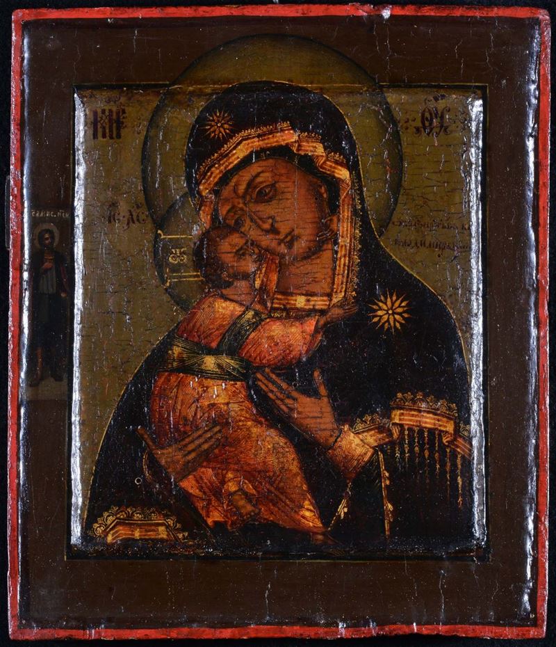 Icona raffigurante Madonna con Bambino, XIX secolo  - Asta Antiquariato e Dipinti Antichi - Cambi Casa d'Aste