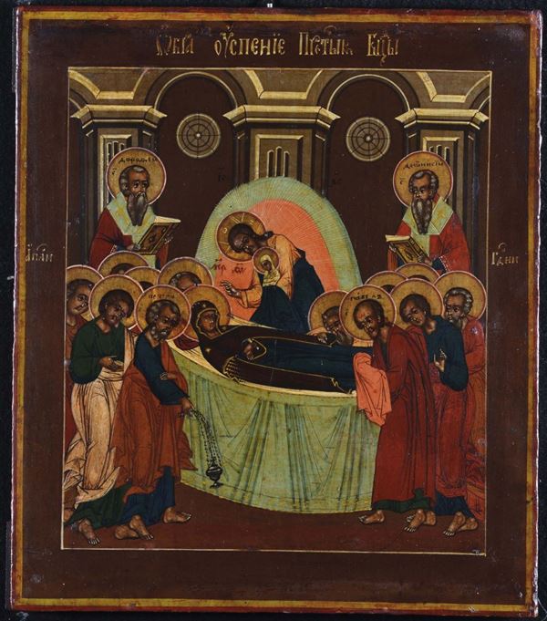 Icona raffigurante Morte della Vergine, Russia XIX secolo