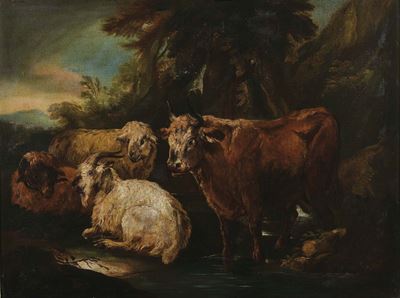 Pittore Anonimoscena Pastorale con Mucche