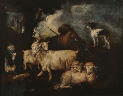 Pittore Anonimoscena Pastorale con Pecore