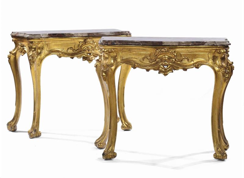 Coppia di console Luigi XV in legno, Napoli XVIII secolo  - Asta Antiquariato e Dipinti Antichi - Cambi Casa d'Aste