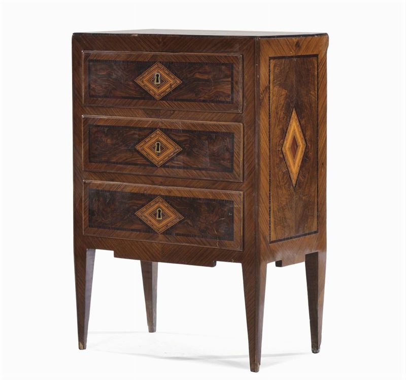 Comodino in stile Luigi XVI decorato con riserve a rombo, Napoli XVIII secolo  - Asta Antiquariato e Dipinti Antichi - Cambi Casa d'Aste