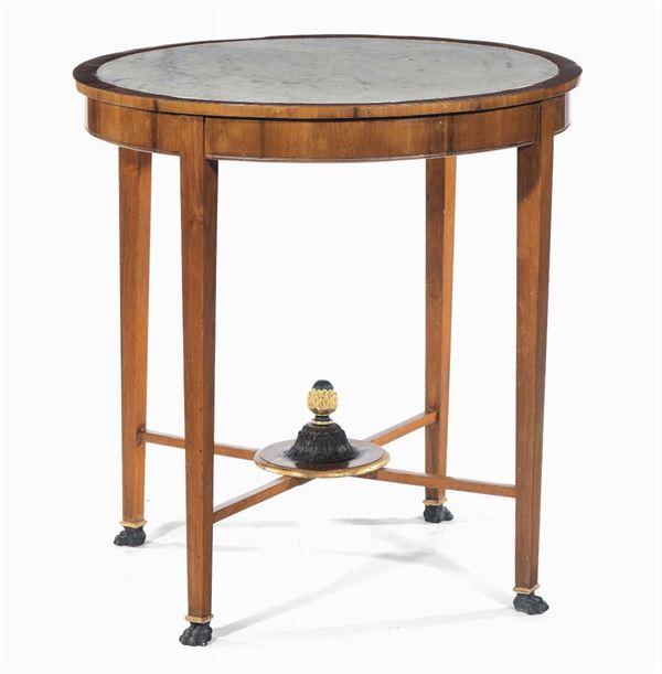 Tavolino tondo in stile Impero in legno chiaro, XX secolo