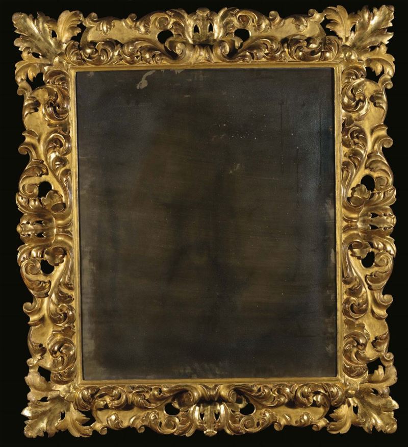 Specchiera in legno intagliato, traforato e dorato, Roma XIX secolo  - Auction Antiques and Old Masters - Cambi Casa d'Aste