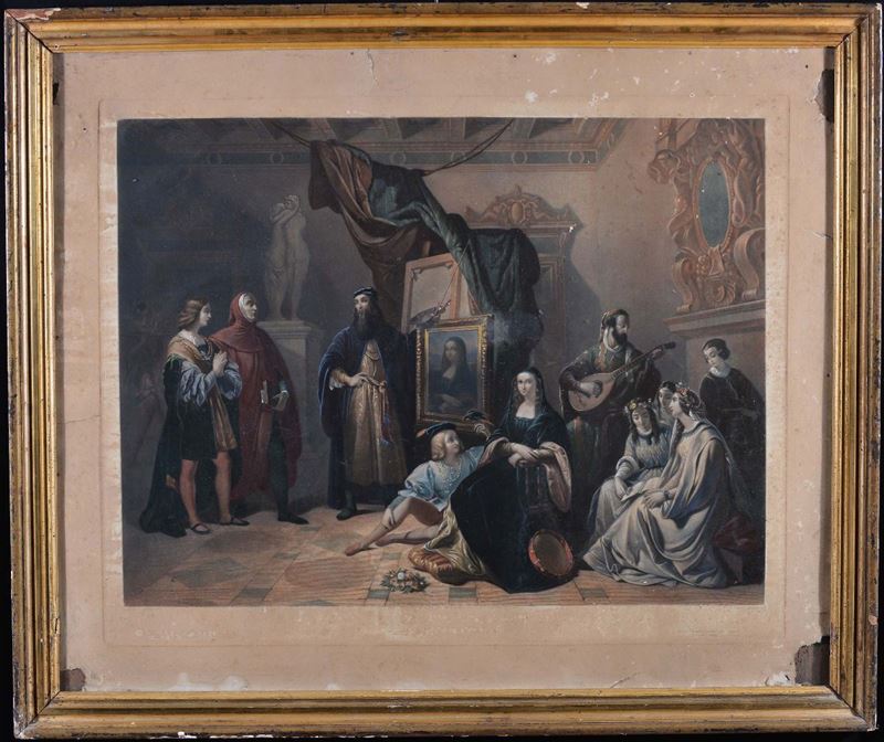 Stampa a colori raffigurante rappresentazione della Gioconda, Francia XIX secolo  - Auction Antiques and Old Masters - Cambi Casa d'Aste