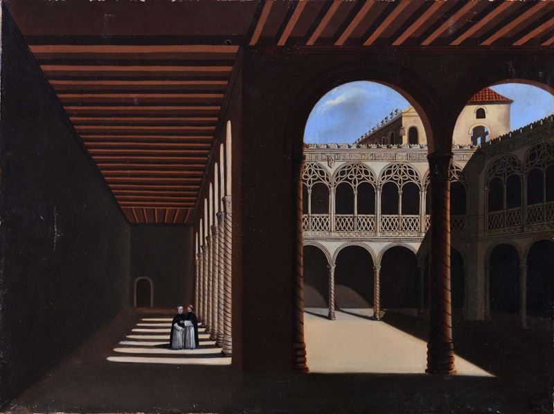 Scuola del XIX secolo Monaci entro il chiostro  - Asta Antiquariato e Dipinti Antichi - Cambi Casa d'Aste