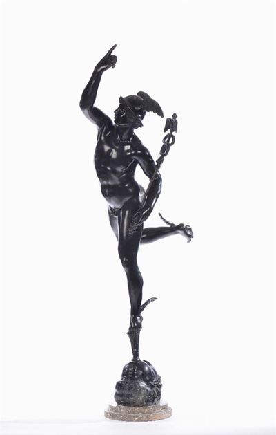 Scultura in Bronzo Brunito Raffigurante Mercurio, XIX Secolo