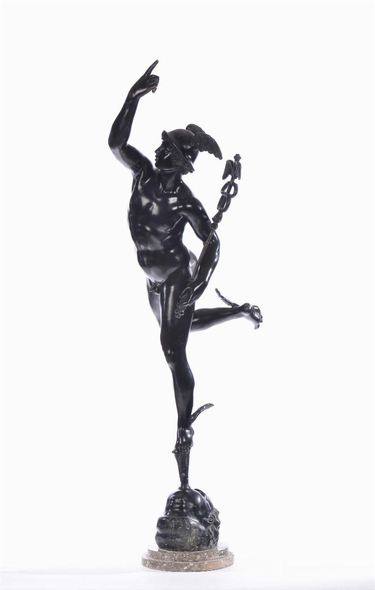 Scultura in bronzo brunito raffigurante Mercurio, XIX secolo  - Asta Antiquariato e Dipinti Antichi - Cambi Casa d'Aste
