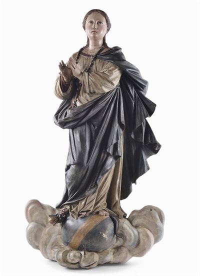 Scultura in Legno Raffigurante Maria Immacolata, XVIII Secolo