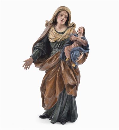 Scultura in Legno Raffigurante Sant'anna con Madonnina, XVIII Secolo