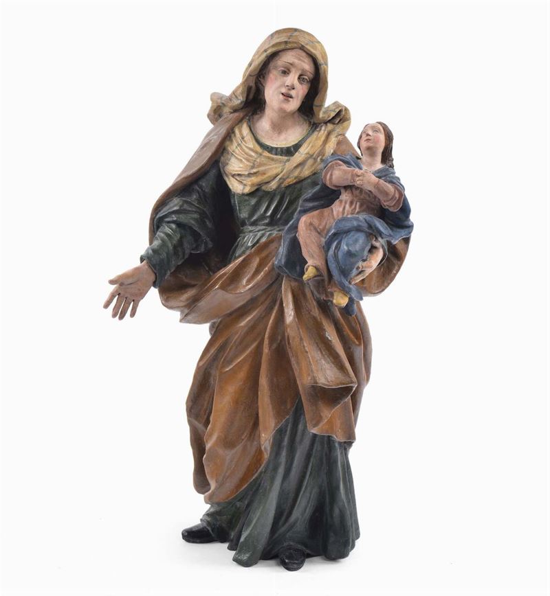 Scultura in legno raffigurante Sant'Anna con Madonnina, XVIII secolo  - Auction Antiques and Old Masters - Cambi Casa d'Aste