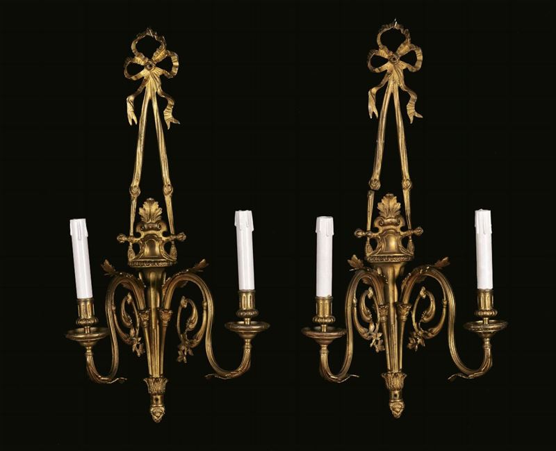 Quattro appliques a due luci Napoleone III in bronzo dorato  - Asta Antiquariato e Dipinti Antichi - Cambi Casa d'Aste