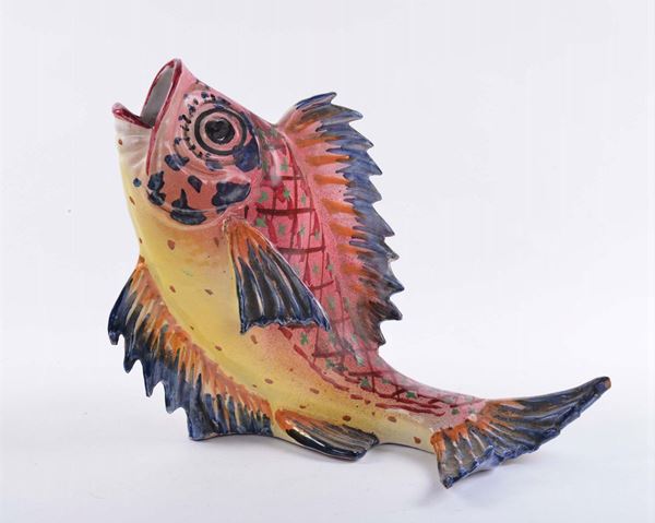 Vaso a forma di pesce in ceramica policroma