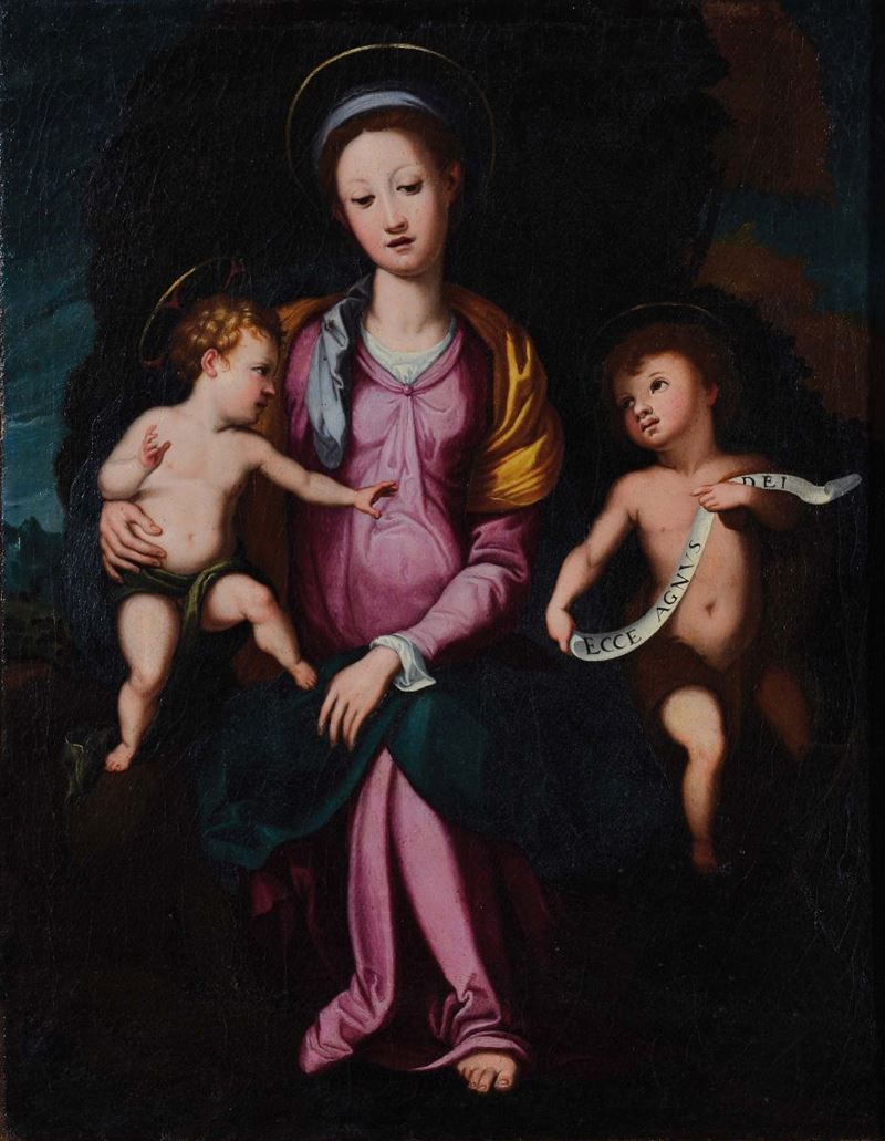 Scuola Toscana dell’inizio XIX secolo Madonna con Bambino e San Giovannino  - Asta Asta a Tempo 05-2014 - Cambi Casa d'Aste