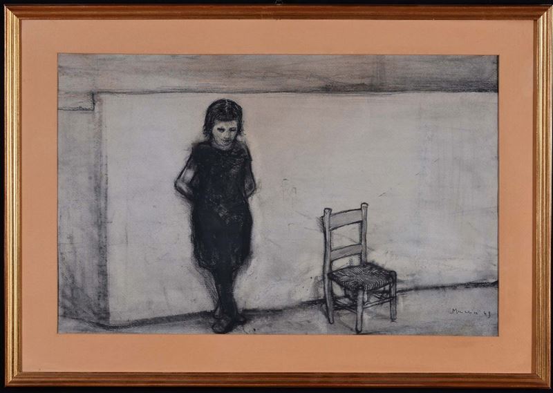 Marcello Muccini (1926-1978) Bambina appoggiata ad un muro  - Asta Dipinti del XIX e XX secolo - Cambi Casa d'Aste