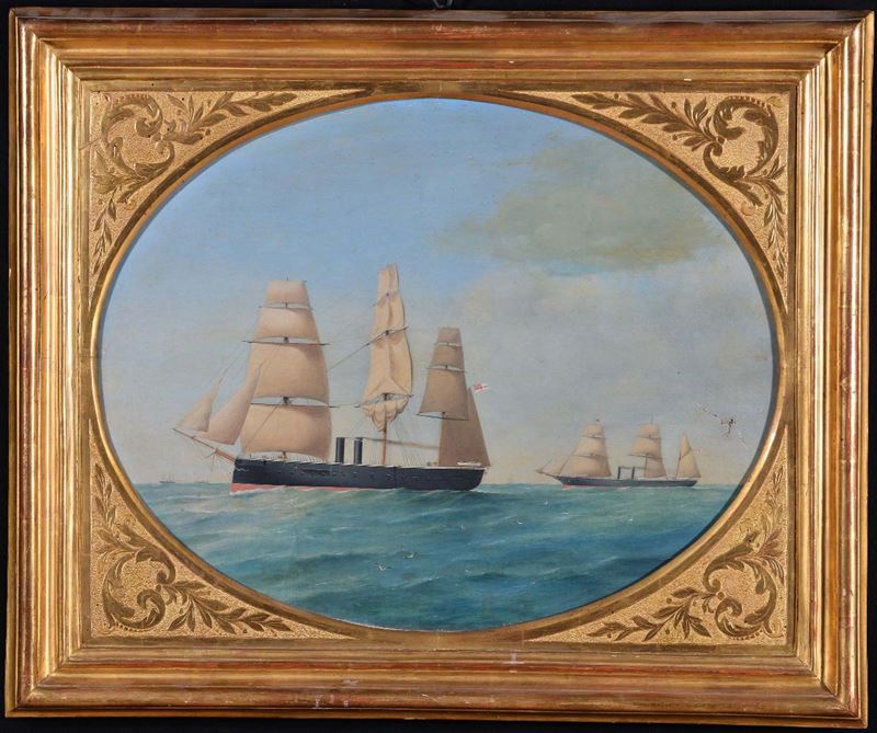 Scuola Inglese della fine del XIX secolo Veliero a vapore  - Auction 19th and 20th Century Paintings - Cambi Casa d'Aste