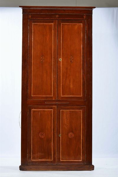 Credenza Angolare in Mogano e Satinwood, Inghilterra XIX Secolo