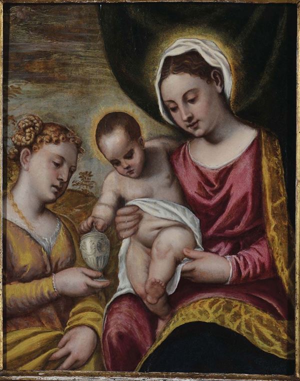 Scuola Veneziana del XVI secolo Madonna con Bambino e Santa Maria Salomé