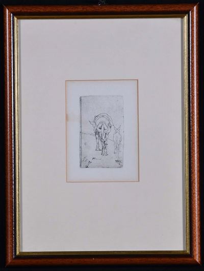 Incisione su Carta da Giovanni Fattori Raffigurante Due Somarelli
