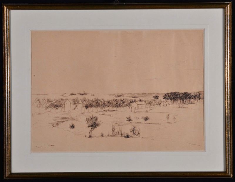 Disegno a china su carta raffigurante campagna  - Auction Antiques and Old Masters - Cambi Casa d'Aste