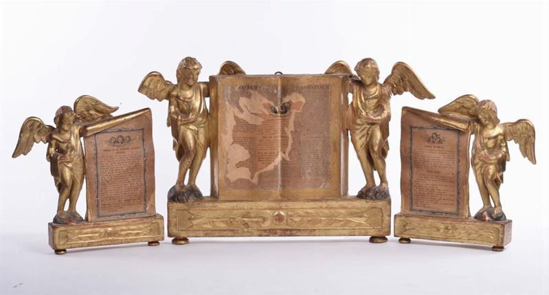 Trittico di cartaglorie in legno intagliato e dorato  - Asta Antiquariato e Dipinti Antichi - Cambi Casa d'Aste