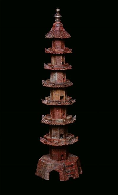 Modellino di Pagoda in Pietra di Saponaria, Cina, XX Secolo