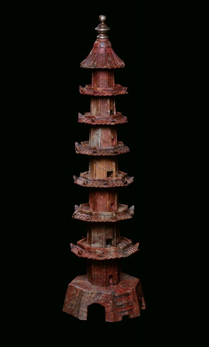 Small soapstone pagoda model, China, 20th century h cm  70  - Auction Fine Chinese Works of Art - Cambi Casa d'Aste