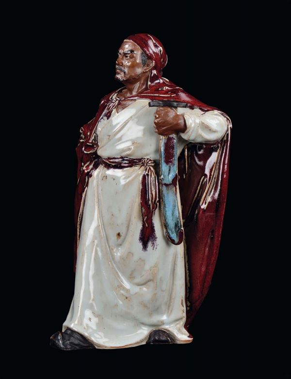 Polychrome porcelain warrior, China, Republican Period, 20th century h cm