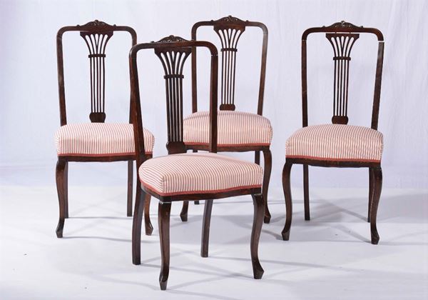 Quattro sedie con schienale traforato, XIX secolo