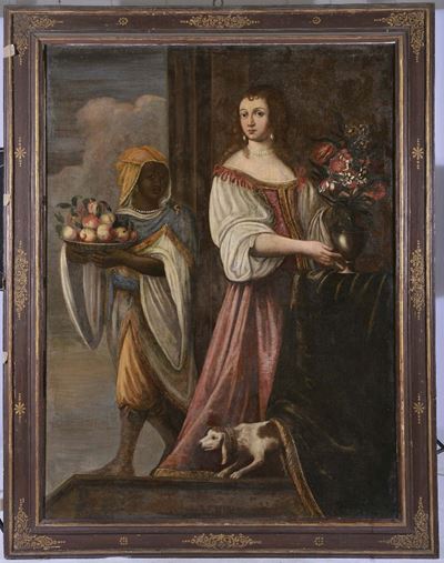 Scuola Lombarda del XVII Secoloritratto di Nobildonna con Vaso di Fiori