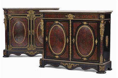 Coppia di Credenze Boulle a Due Ante, XIX Secolo
