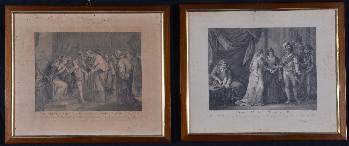 Sei Stampe in Cornice Raffiguranti Scene con Figure Differenti