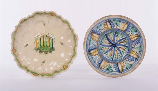 Lotto di  crespina in maiolica di Bassano e piatto fondo