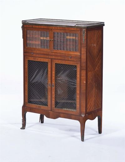 Mobile Libreria in Legno Lastronato, Francia XIX Secolo
