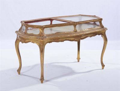 Vetrina Bassa in Legno Intagliato e Dorato