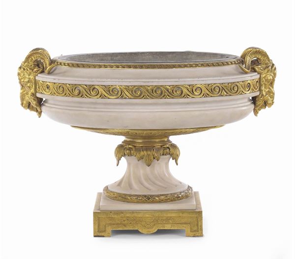 Fioriera in marmo bianco e bronzo dorato, Francia XIX secolo