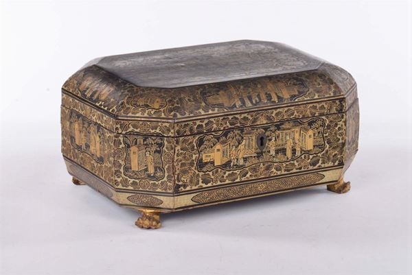 Scatola porta the in legno ebanizzato, Cina