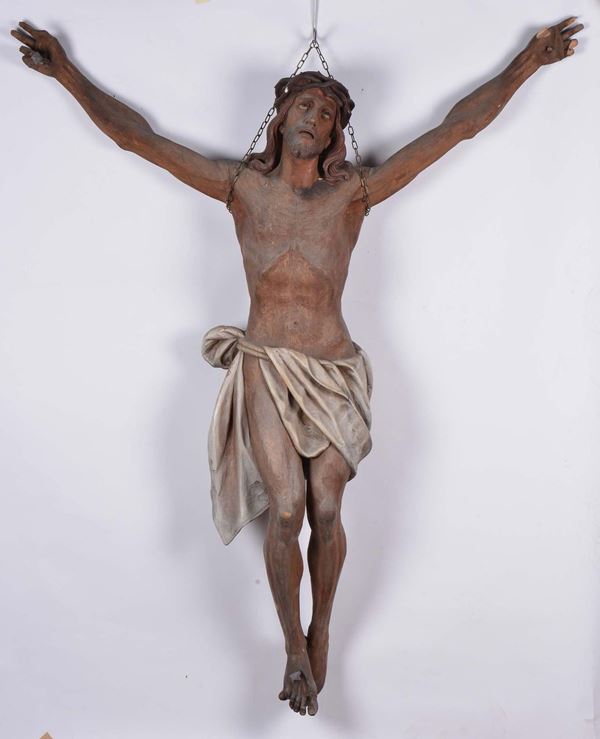 Cristo crocefisso in legno scolpito in scatola originale