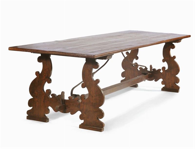 Grande tavolo in abete con gambe a lira  - Asta Antiquariato e Dipinti Antichi - Cambi Casa d'Aste