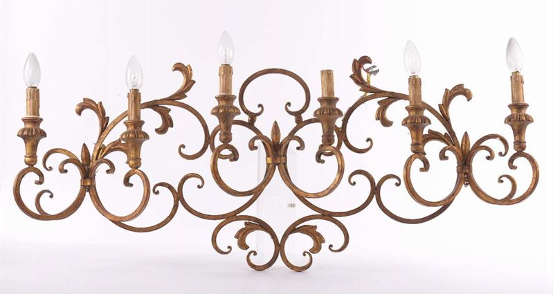 Applique in ferro e legno dorato a sei fiamme  - Auction Antiques and Old Masters - Cambi Casa d'Aste