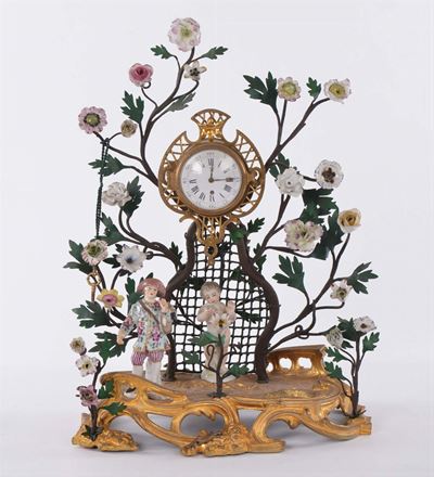 Orologio con Fiori e Figure in Porcellana