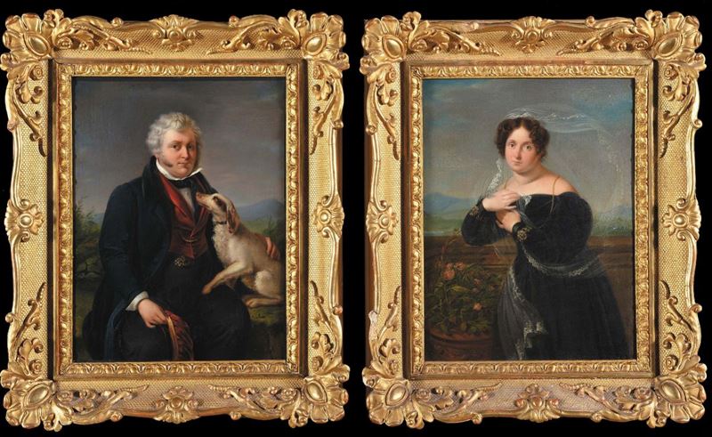 Cosroe Dusi (1808-1859) Ritratto di uomo con cane Ritratto femminile  - Auction 19th and 20th Century Paintings - Cambi Casa d'Aste