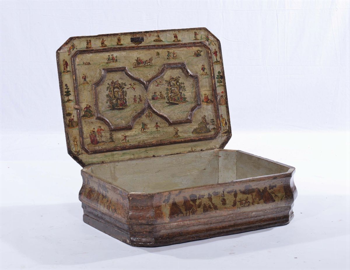 Cofanetto in Legno Laccato Ad Arte Povera, XVIII Secolo