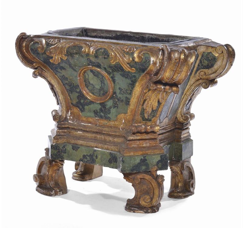 Fioriera in legno intagliato, laccato e dorato, XVIII secolo  - Auction Antiques and Old Masters - Cambi Casa d'Aste