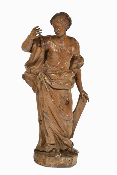 Scultura in Legno Raffigurante Figura Allegorica, XVIII Secolo
