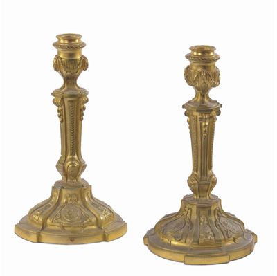 Coppia di Candelieri in Bronzo Dorato, XIX Secolo
