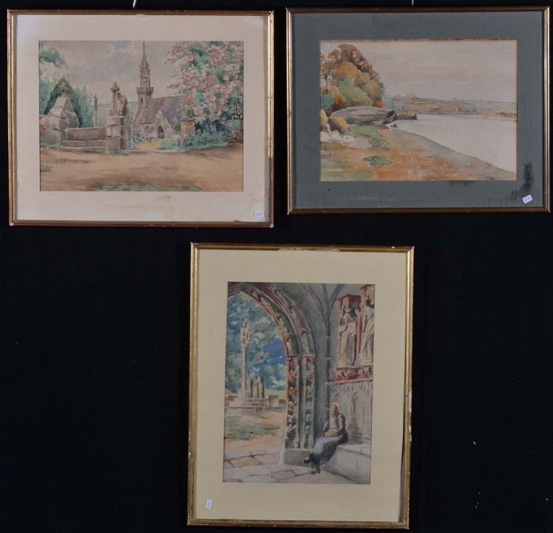 Tre acquerelli con paesaggi  - Auction OnLine Auction 2-2013 - Cambi Casa d'Aste