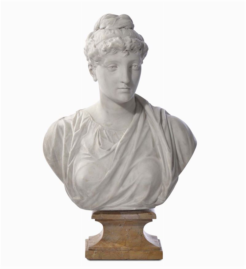 Busto di noblidonna in marmo bianco, Siena XIX secolo  - Auction Antiques and Old Masters - Cambi Casa d'Aste